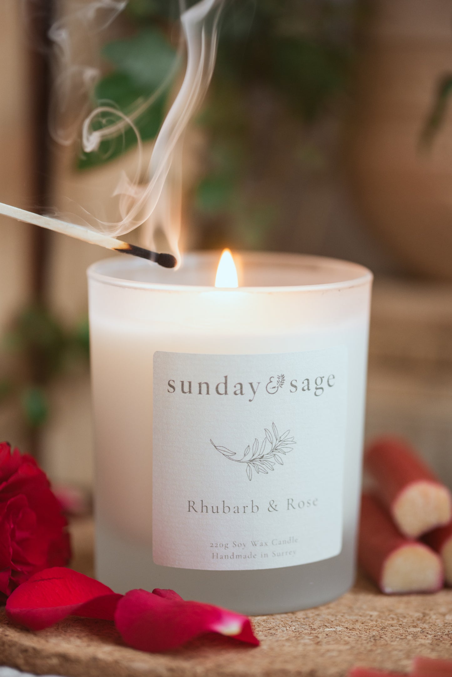 Rhubarb & Rose Scented Soy Candle