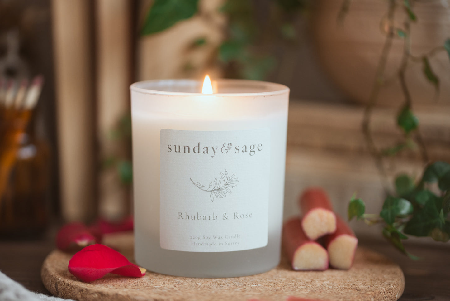 Rhubarb & Rose Scented Soy Candle