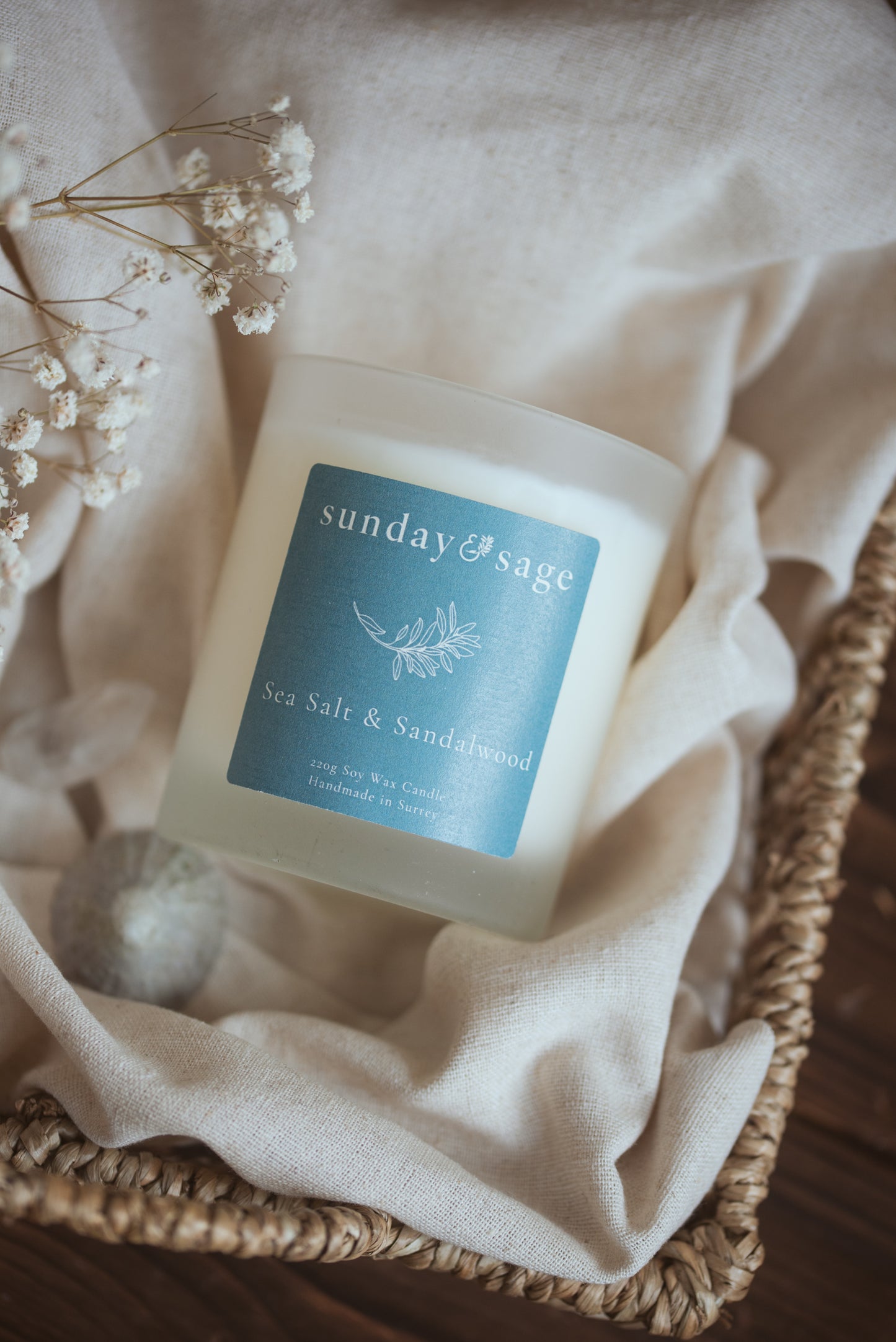 Sea Salt & Sandalwood Scented Soy Candle