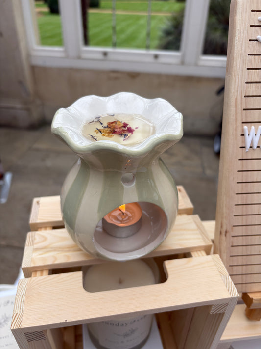 Striped Green Ceramic Wax Melt Burner