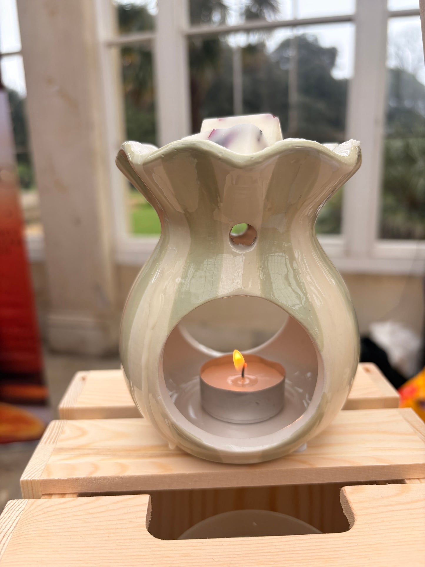Striped Green Ceramic Wax Melt Burner